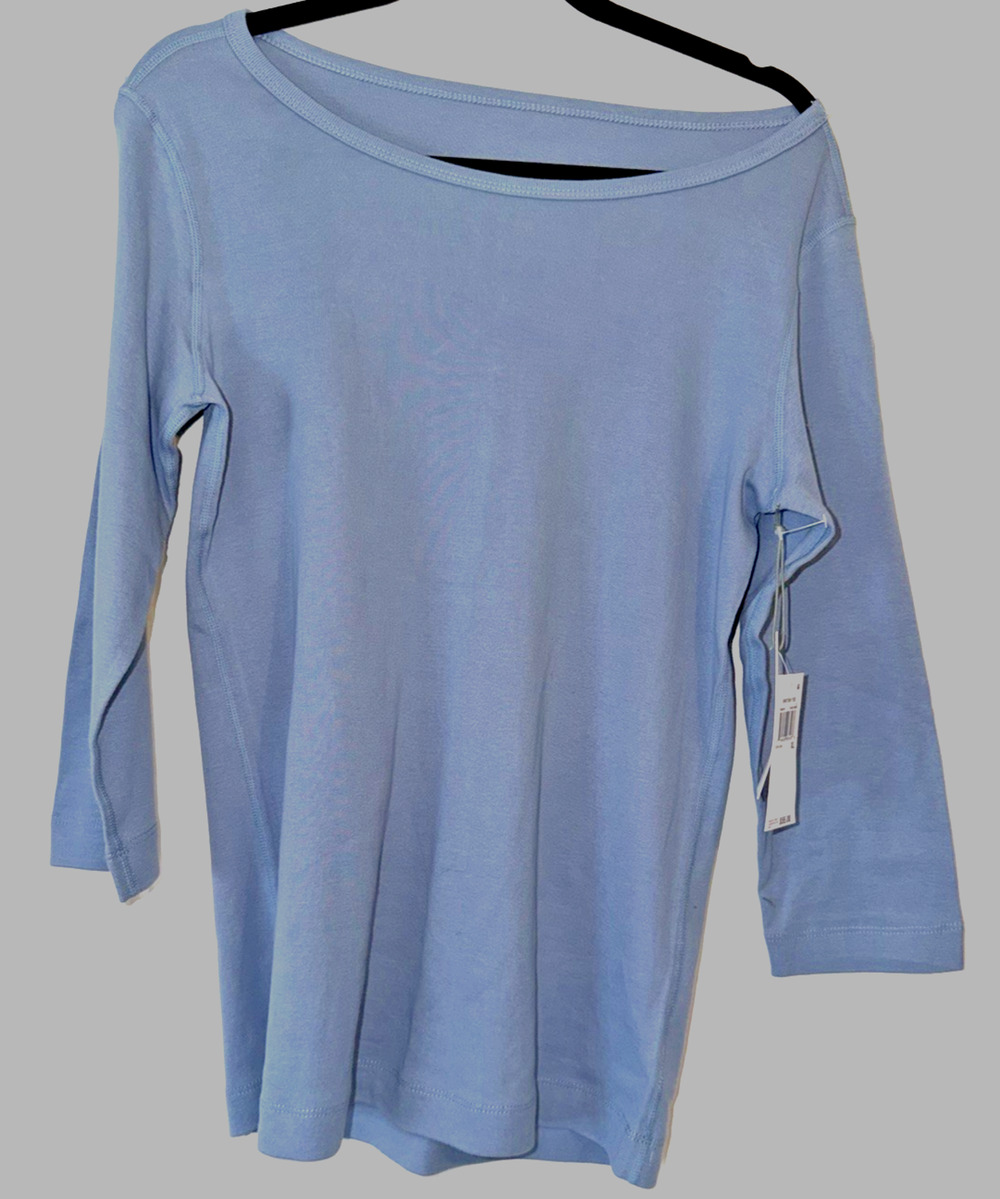 NWT Three Dots Blue 3/4 Sleeve Boat Neck T-Shirt, size XL